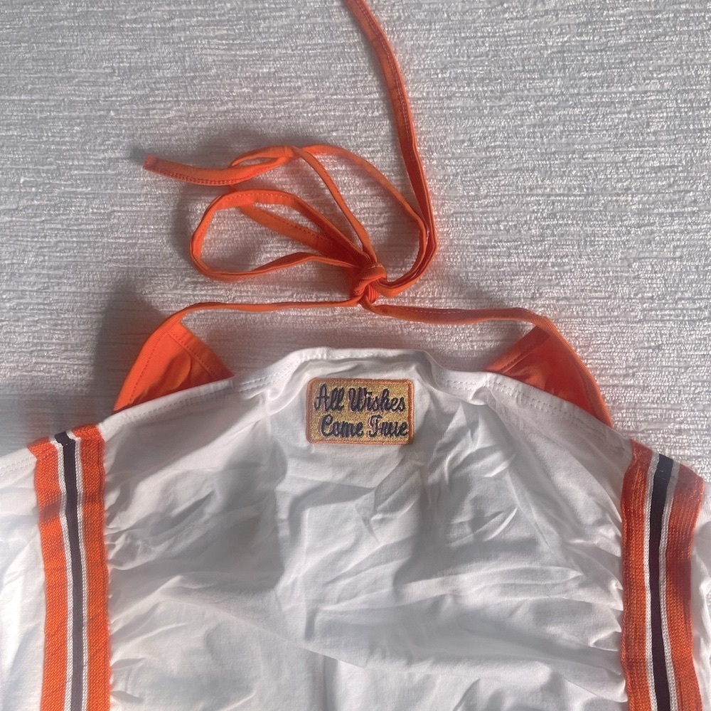 White Y2K Halter Crop Top with Orange & Black Stripe Detail - Large - Picture 3 of 7